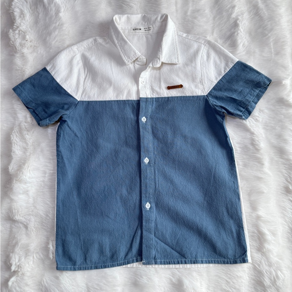 SHEIN Kids Blue and White Button Down Shirt | Size 7Y